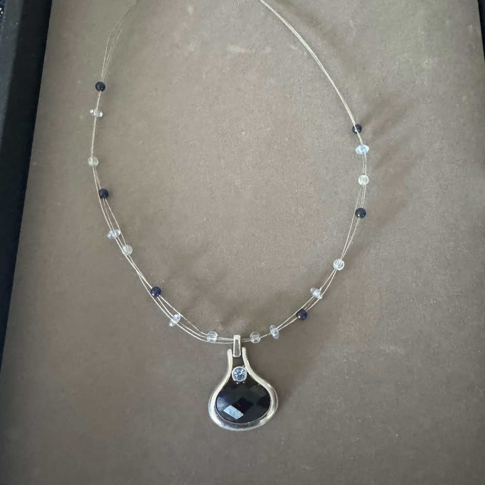 Lia Sophia Silver Necklace with Blue Pendant